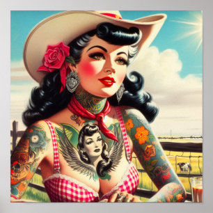 Poster Vintage Tatuado País Pinup