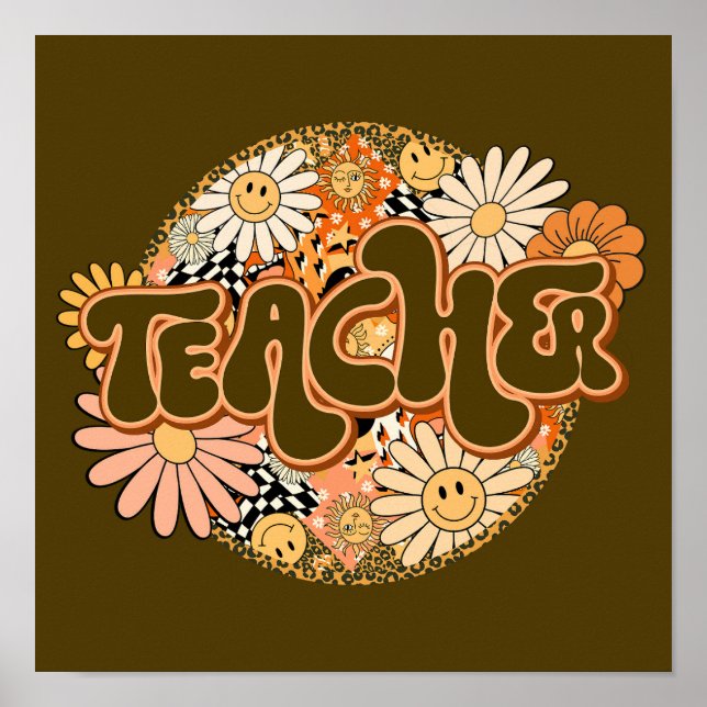 Poster Vintage "Teacher" with Smiling Daisies (Frente)