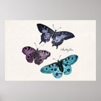 Vintage Teal Azul Púrpura Borboleta Rosa Desenho