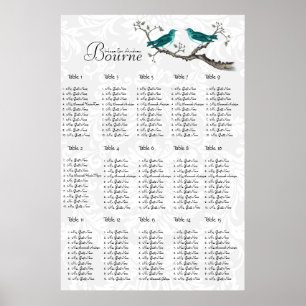 Póster Vintage Teal Bird Seating Chart (Gráfico de assen