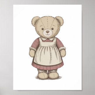 Poster Vintage Teddy Bear Poster, Cute Nursery Wall Art, 