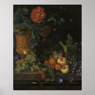 Poster Vintage Terracotta Vase com Flores e Frutas