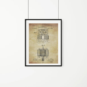 Poster Vintage Tesla Eletro Magnetic Motor Patente