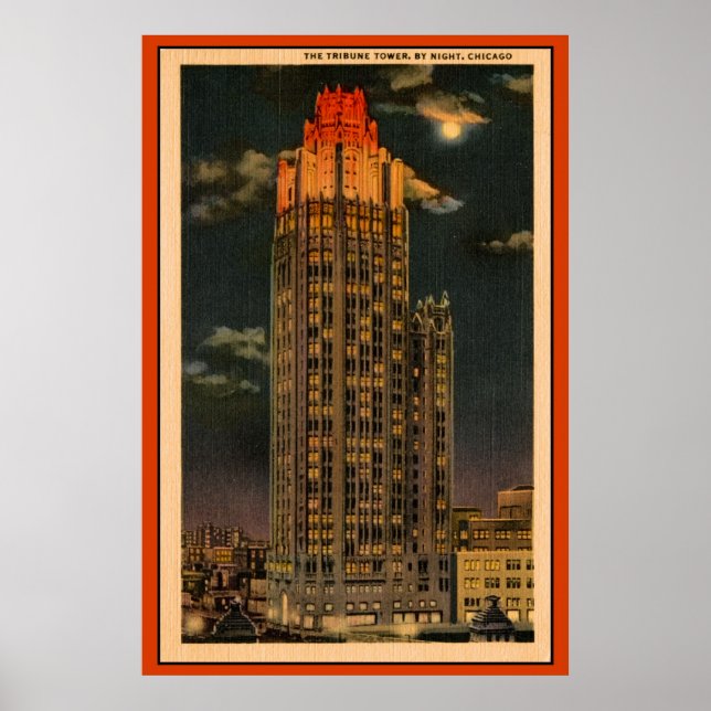 Póster Vintage The Tribune Tower By Night Chicago (Frente)