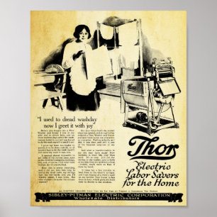 Póster Vintage Thor Marca Electric Washing Machine Impres