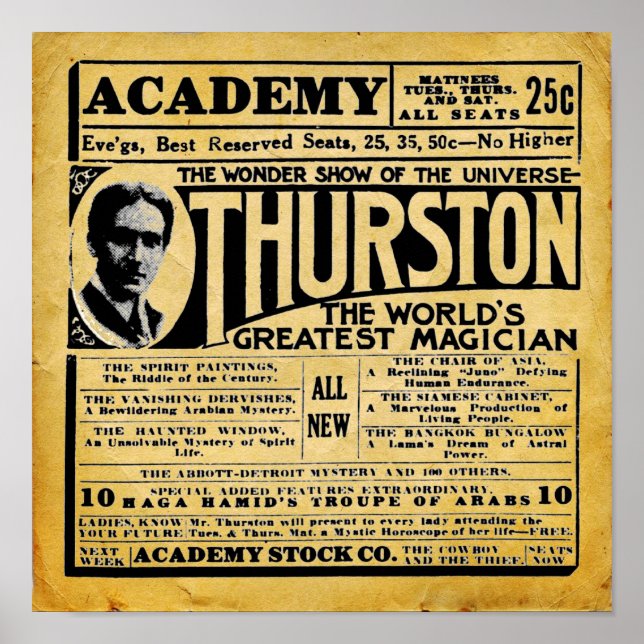 Poster Vintage Thurston O Anúncio Do Teatro Mágico (Frente)