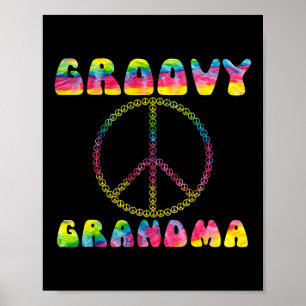 Poster Vintage Tie Dye Sinal de Paz Groovy Avó Gift