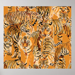 Poster Vintage Tiger Safari Wildlife Patterno