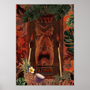 Poster Vintage Tiki Aloha Havaiana, Ilha Tropical de Luau