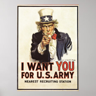 Poster Vintage Tio Sam Eu Quero Você WI Propaganda EUA