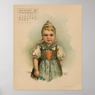 Poster Vintage tiragem das crianças bonitas do setembro