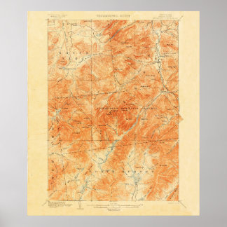 Póster Vintage Topographical Mount Marcy New York Map