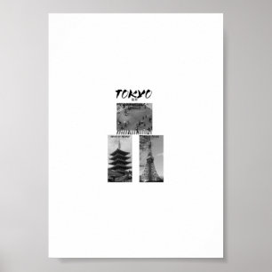 Poster Vintage Tóquio Moda de Rua Japonesa   Preto e Bran
