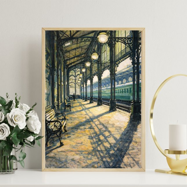 Poster vintage train station art classic railway station (Criador carregado)