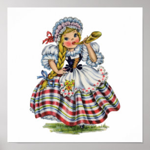 Poster Vintage, traje tradicional de menina suíça