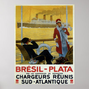 Póster Vintage transatlântico para o Brasil Plata e