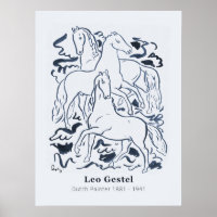 Vintage Três Cavalos Desenhando por Leo Gestel