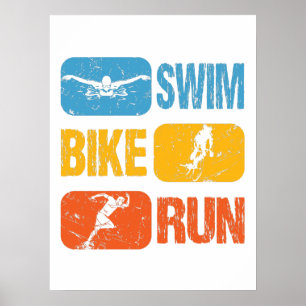 Poster Vintage Triathlon - Natação Bike Run