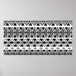 Poster Vintage tribal pattern with black and white hand d