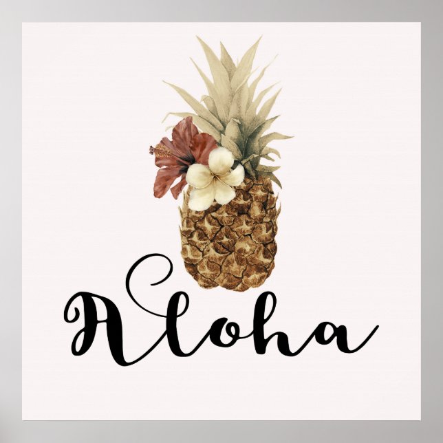 Poster Vintage Tropical Pineapple Hibiscus Banner Floral (Frente)