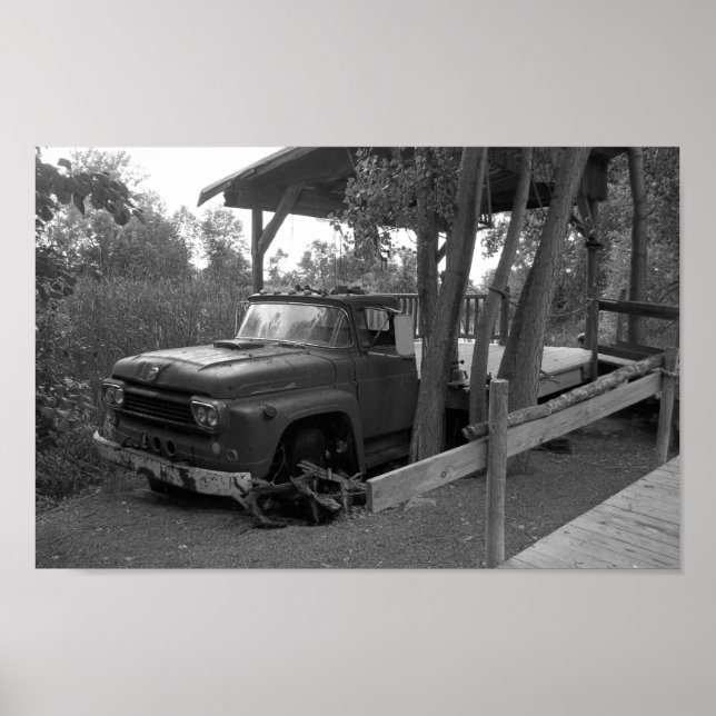 Poster Vintage Truck Black And White Photoshop (Frente)