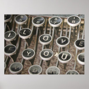 Poster Vintage Typewriter Keys "I Love You"