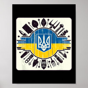 Poster Vintage Ucraniano Ventilador Bandeira da Ucrânia A