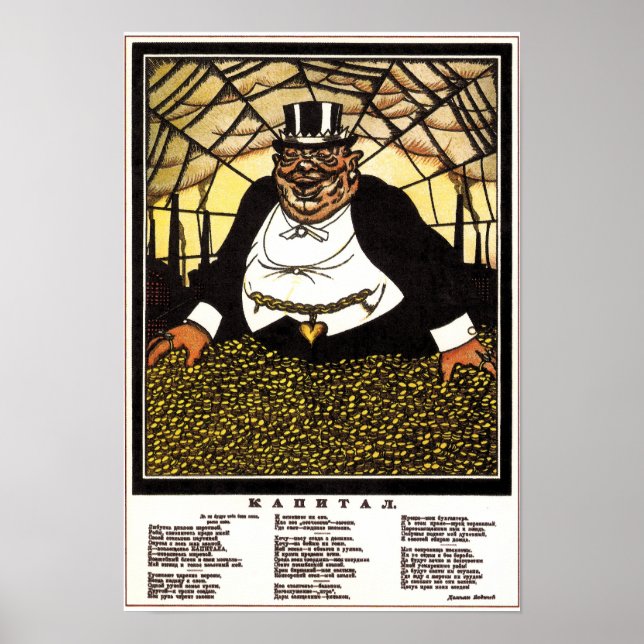 Poster Vintage URSS Propaganda Anti-Capitalismo (Frente)