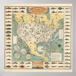 Poster Vintage US Fish Map