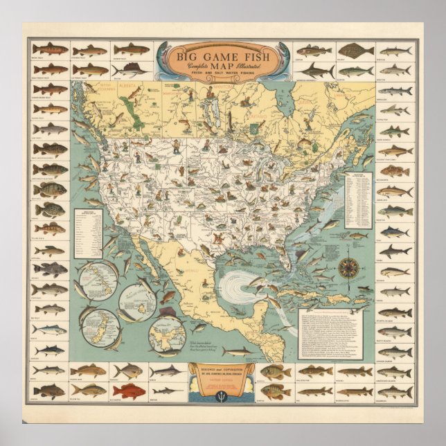 Poster Vintage US Fish Map (Frente)