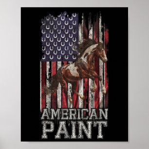 Poster Vintage USA Flag American Paint Horse Lover2