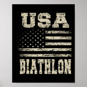Poster Vintage Usa Flag Biathlon