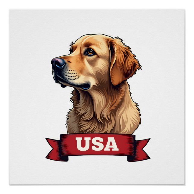 Póster Vintage USA Golden Retriever Engraving Shirt 4 (Frente)