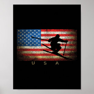 Poster Vintage Usa Skiing American Flag Clica Mulheres Me