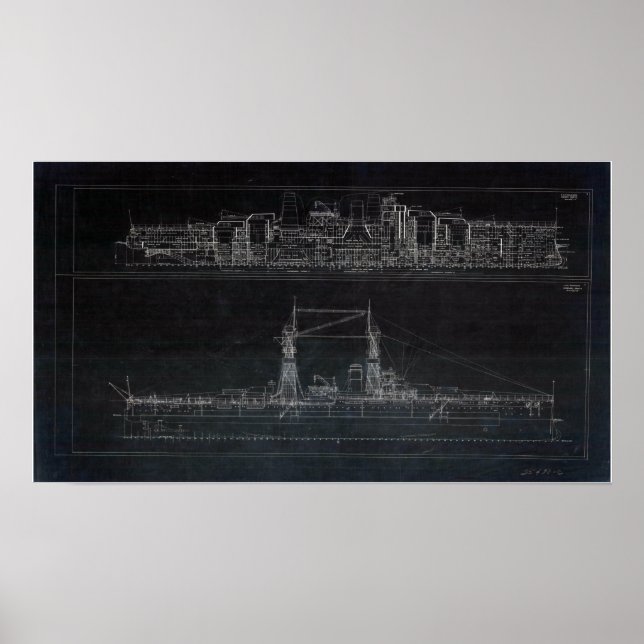 Poster Vintage USS Oklahoma Blueprint (Frente)