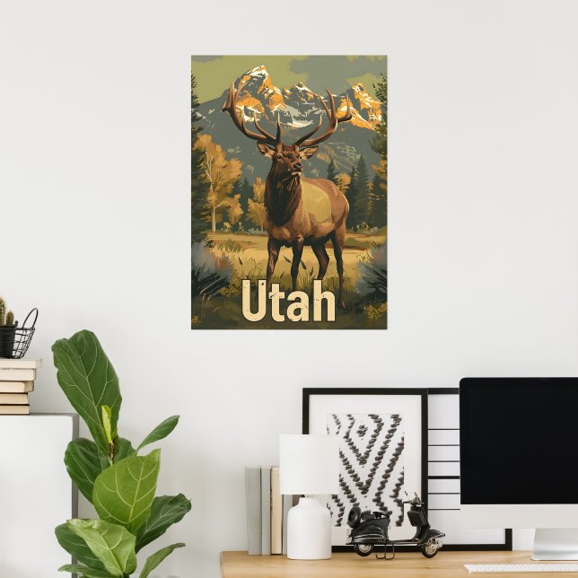 Poster Vintage Utah Elk (Escritório em casa)