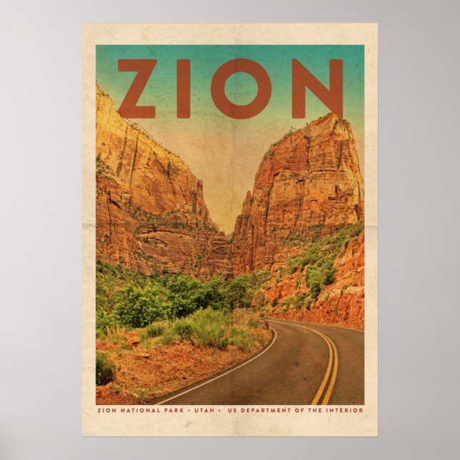 Poster Vintage Utah Zion National Park Viagem (Frente)