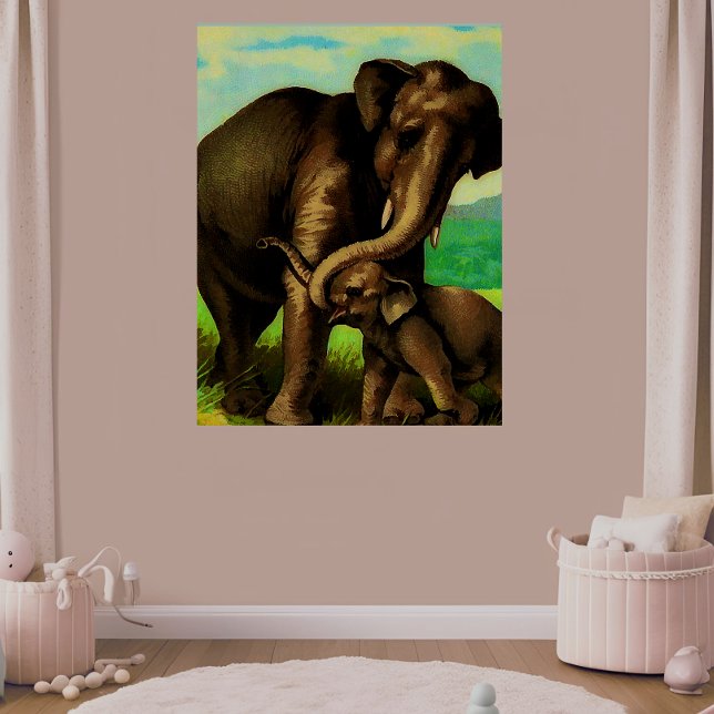Póster Vintage, vaca elefante com seu bezerro (Criador carregado)