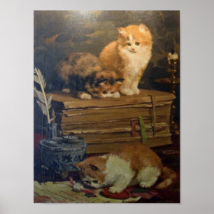 Poster Vintage Van den Eycken Três Gatos em uma Mesa