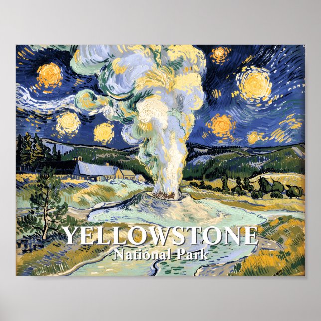 Poster Vintage Van Gogh Yellowstone Old Faithful Painting (Frente)