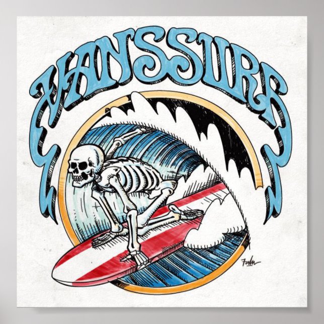 Poster Vintage Vans Compra com Skeleton em um (Frente)