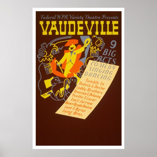 Poster vintage Vaudeville - 9 Grandes Atos (Frente)