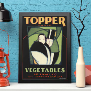 Póster Vintage Vegetable Topper Label, Art Deco Romance