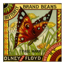 Vintage Vegetal Label Art, Borboleta Marca Beans