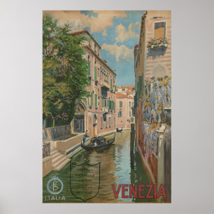 Poster Vintage Venice Itália Canal Gondola