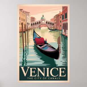 Poster Vintage Venice Viagem - Gondola no Grande Canal