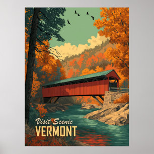 Poster Vintage Vermont Covered Bridge Viagem