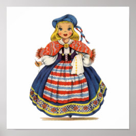 Poster Vintage, vestido tradicional de menina sueca