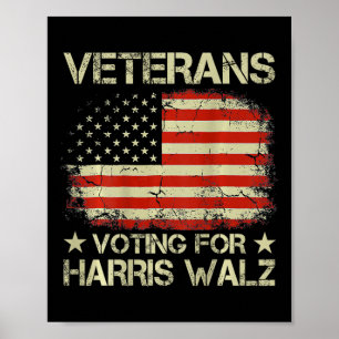 Poster Vintage Veterans Voting For Harris W 2024 Usa Flag