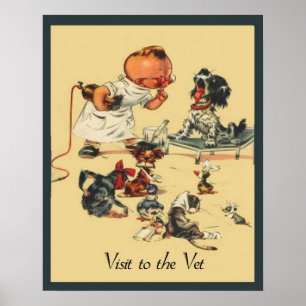 Póster Vintage Veterinarian Visita ao Vet Pet